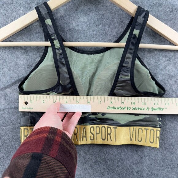 Victorias Secret Sports Bra Womens S Green Gold Camo Gym Running Workout Lined - Picture 7 of 8